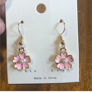 3/$20 pink flower hanging earrings